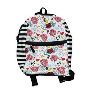 Betsey Johnson Luv Betsey White and Pink Black Striped Backpack